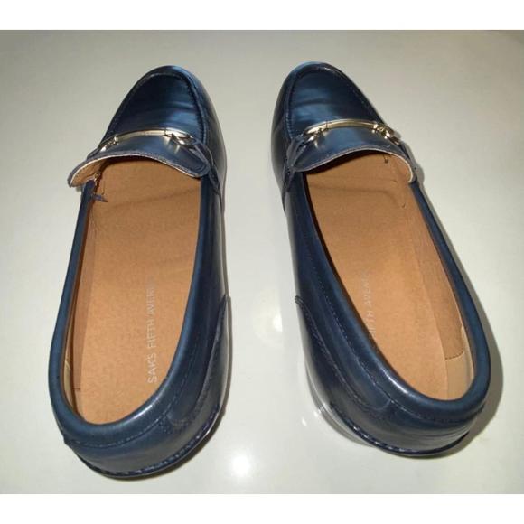 Saks Fifth Avenue Navy Leather Loafers 12 - Picture 4 of 6